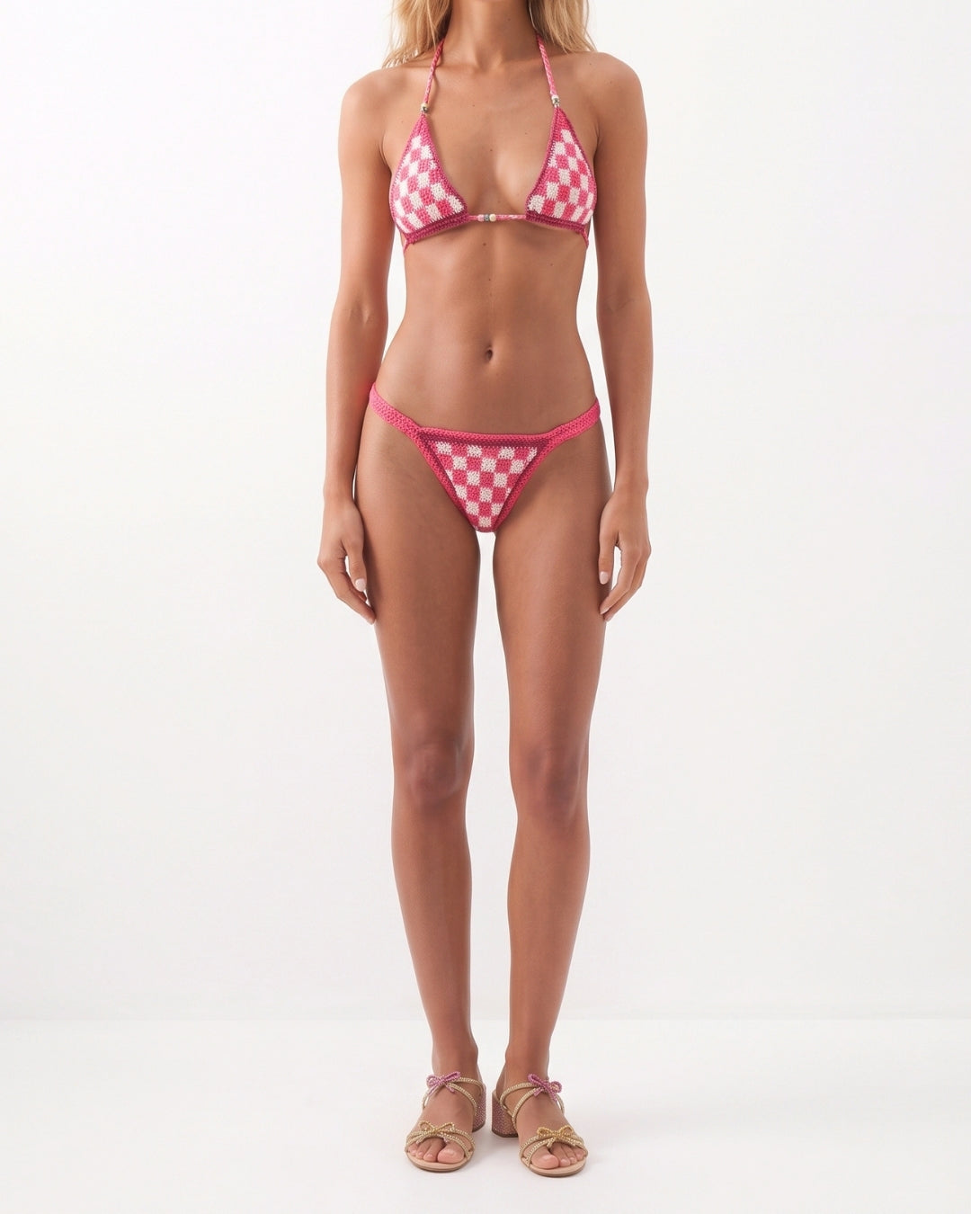 AURA CROCHET BIKINI — PINK HAND-CRAFTED WITH BEADS
