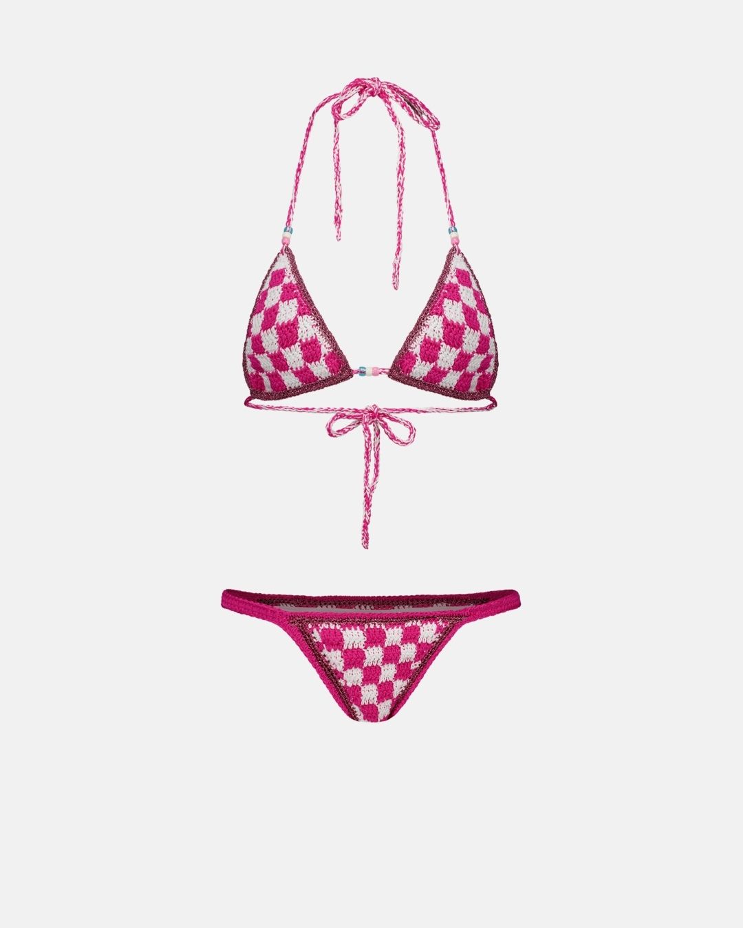 AURA CROCHET BIKINI — PINK HAND-CRAFTED WITH BEADS