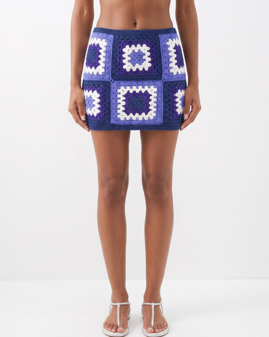 Bianca Crochet Mini Skirt - Hand-Crafted Blue Granny Square