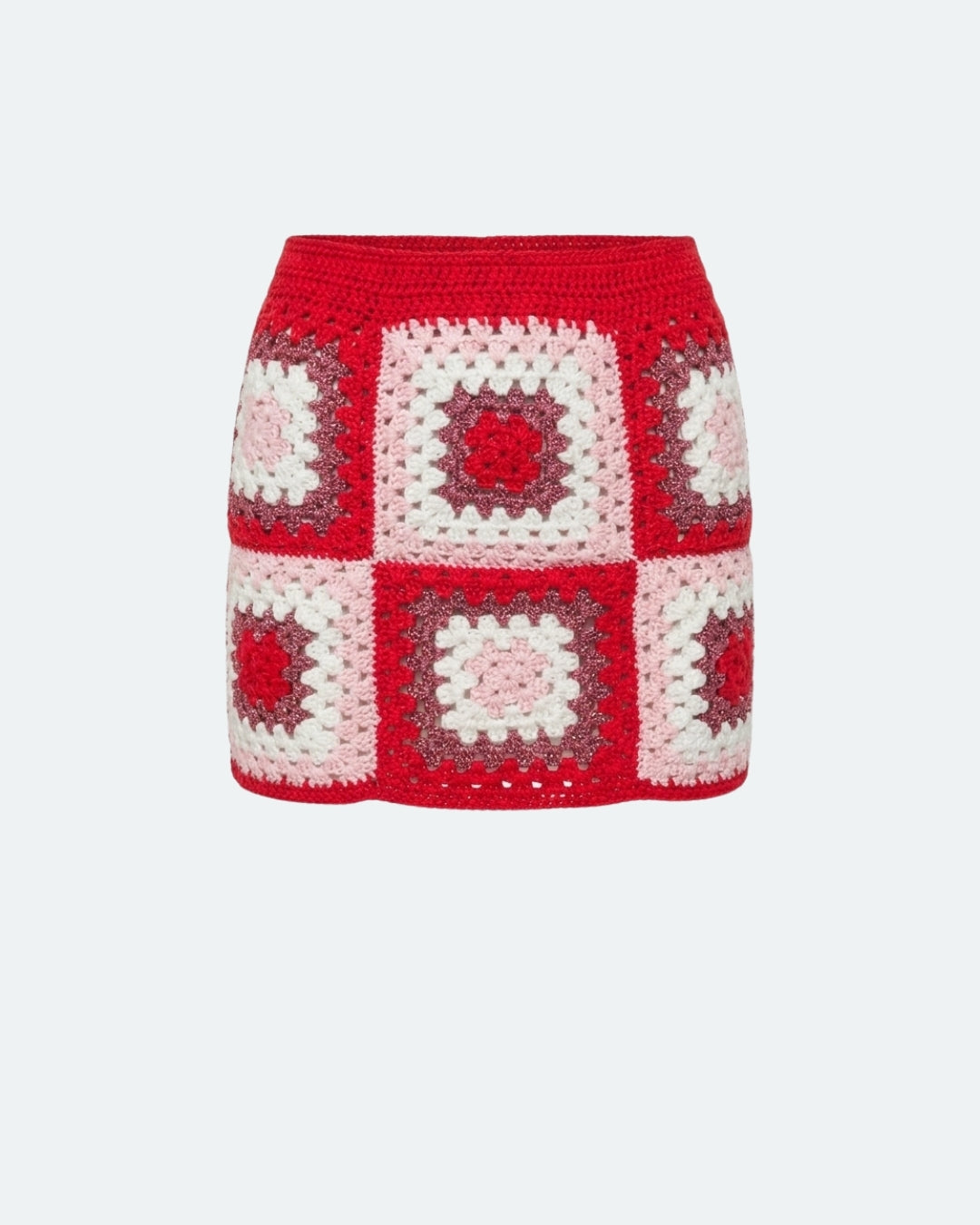 BIANCA CROCHET MINI SKIRT - HAND-CRAFTED RED GRANNY SQUARE