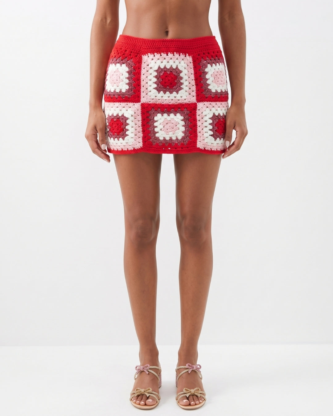 BIANCA CROCHET MINI SKIRT - HAND-CRAFTED RED GRANNY SQUARE