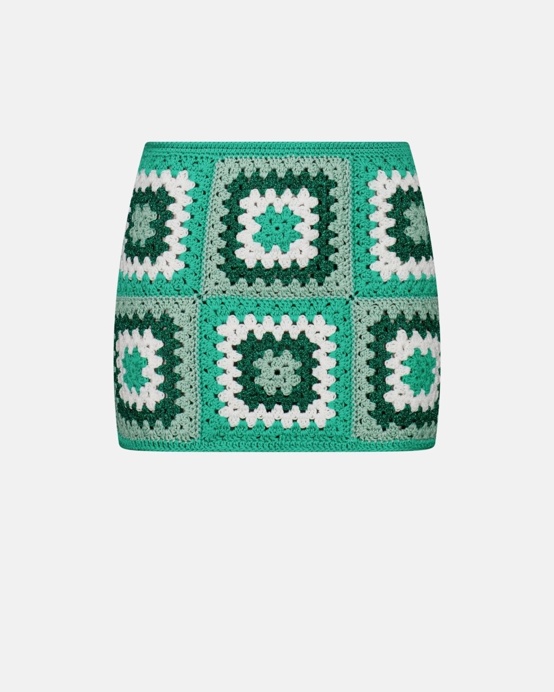 BIANCA CROCHET MINI SKIRT - HAND-CRAFTED MINT GRANNY SQUARE